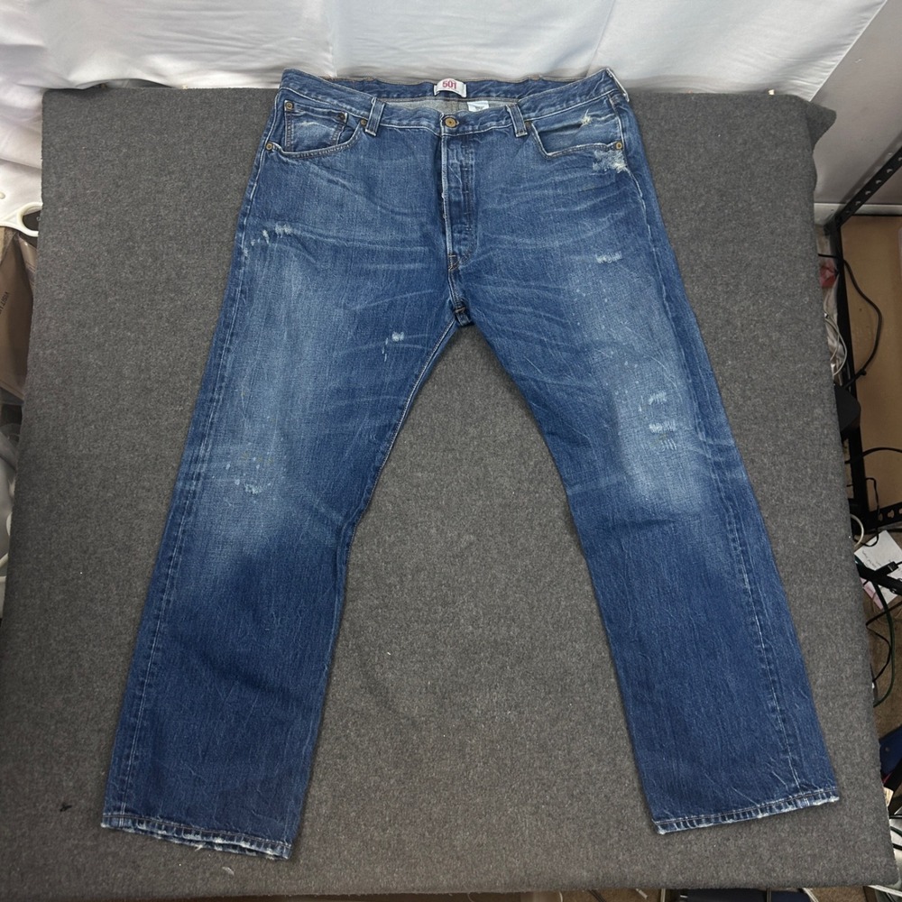Levis 501 Original Straight Leg Distressed Blue Denim Jeans Mens 38x29